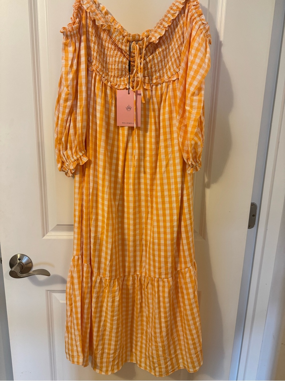 Hello Molly Yellow & White Gingham Smocked Maxi Dress